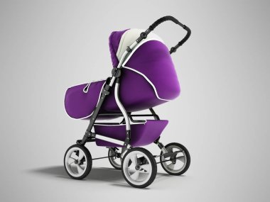 Yağmur ve Rüzgar Menekşe gölgeli gri arka plan üzerinde beyaz insets 3d render ile karşı kubbe ile modern bebek arabası