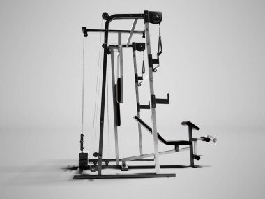 Modern siyah çok fonksiyonlu güç eğitmen ile kahverengi insets üzerinde doğru 3d render gölge ile gri arka plan üzerinde