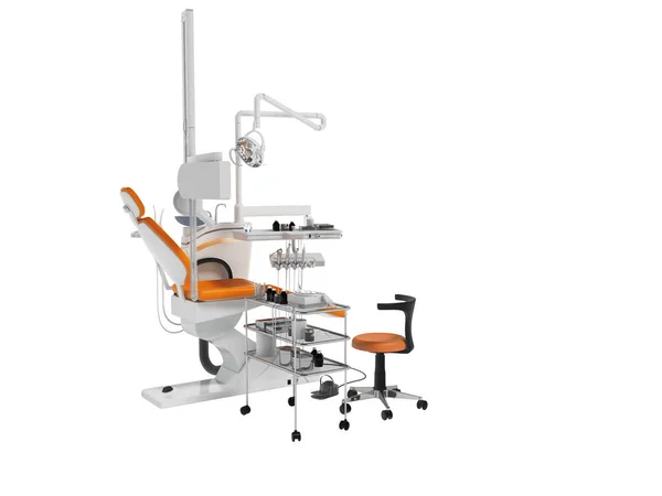 Современное Стоматологическое Кресло Освещением Инструментами Сверления Белого Апельсиновыми Вставками Инструментами — стоковое фото
