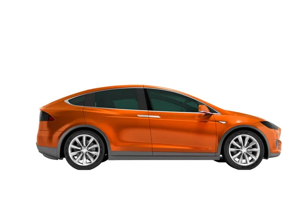 现代橙色电动车在侧面3D 渲染白色背景无阴影 — 图库照片