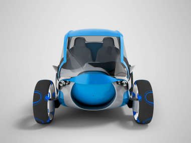 Modern elektrikli otomobil için seyahat kaldırımlar mavi gri insets önünde 3d render gölge ile gri arka plan üzerinde