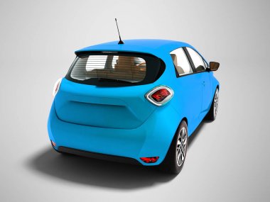 Modern elektrikli otomobil hatchback gezileri 3d mavi kahverengi iç render gölge ile gri arka plan üzerinde