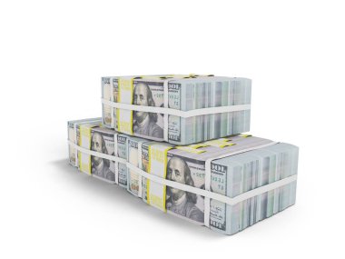 Yığının gölge beyaz zemin üzerine üç paketleri önünde doğru 3d render dolar