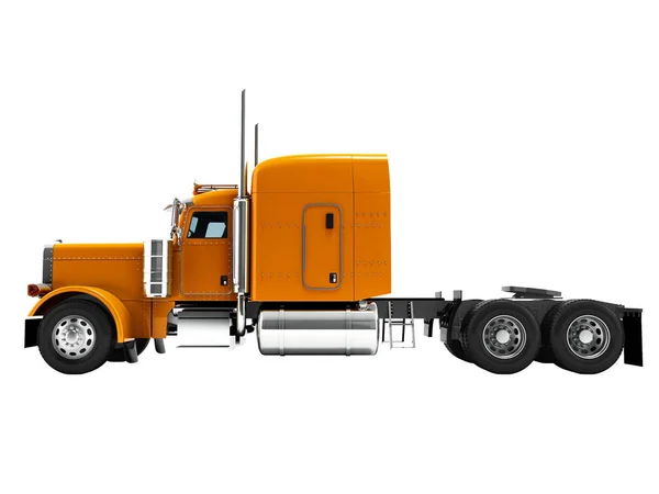 Modern Truck Tractor Cargo Three Axle Trailer Orange Side View — Stock Photo, Image