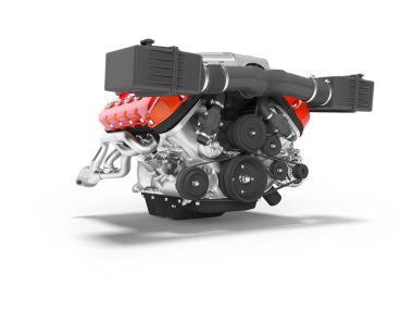 Otomobil montajı için beyaz arkaplanda gölgeli 3D çizim motoru