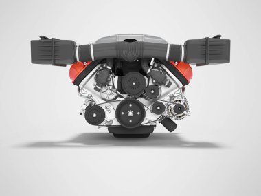 Araç montaj ön görünümü için motor gri arkaplan üzerinde 3d görüntüleme 