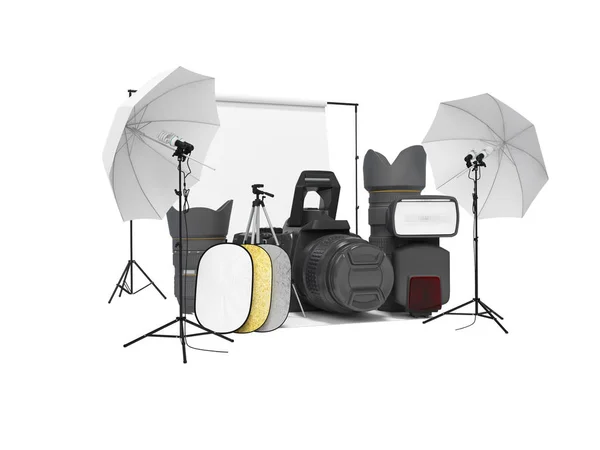 Koncept studio utrustning softboxar foto paraply reflektorer 3d — Stockfoto