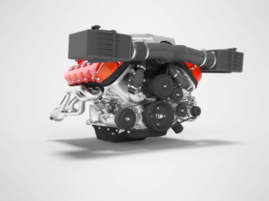 Araba montajı için motor Gri arkaplanda gölgeli 3D görüntüleme