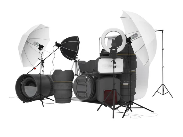 Conceito de equipamento de estúdio softboxes foto guarda-chuva foto camer — Fotografia de Stock