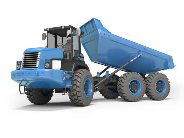 Máquinas de construção caminhão basculante azul descarrega do reboque — Fotografia de Stock
