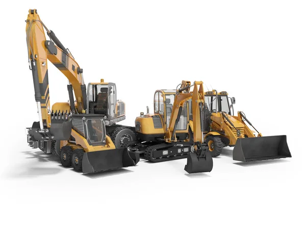 Concept group του εκσκαφέα μηχανημάτων κατασκευών mini loader 3d — Φωτογραφία Αρχείου