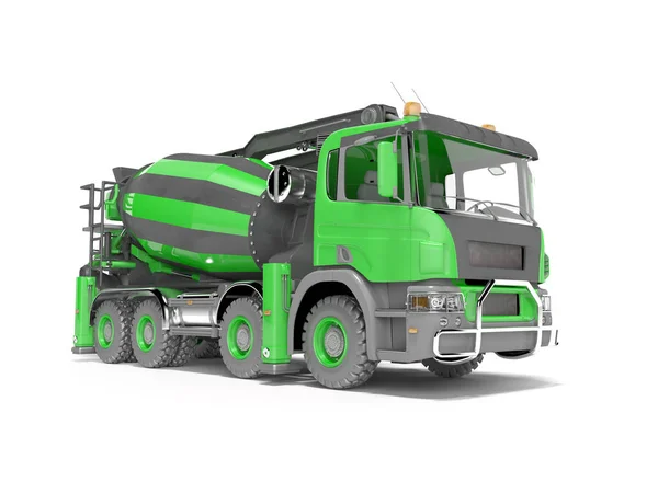 Misturador de concreto caminhão verde com correia transportadora 3D renderização no wh — Fotografia de Stock