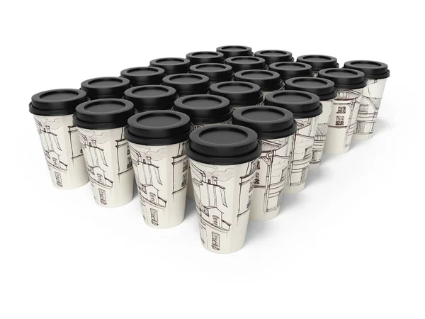 Grupp kaffekoppar för kaffe 3D-rendering på vit bakgrund wi — Stockfoto
