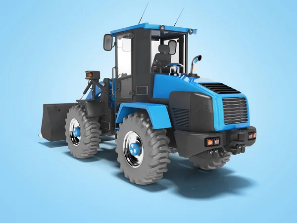 Blue road front loader rear view 3D rendering on blue background — Stock Photo, Image