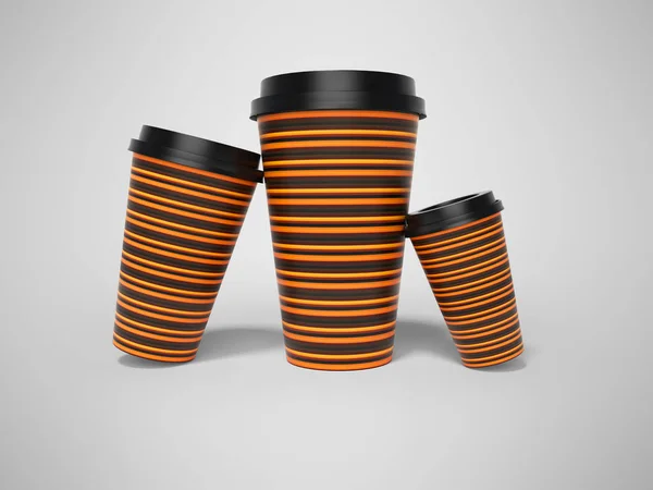 Tasses en papier pour thé chaud rendu 3D sur fond gris avec alose — Photo