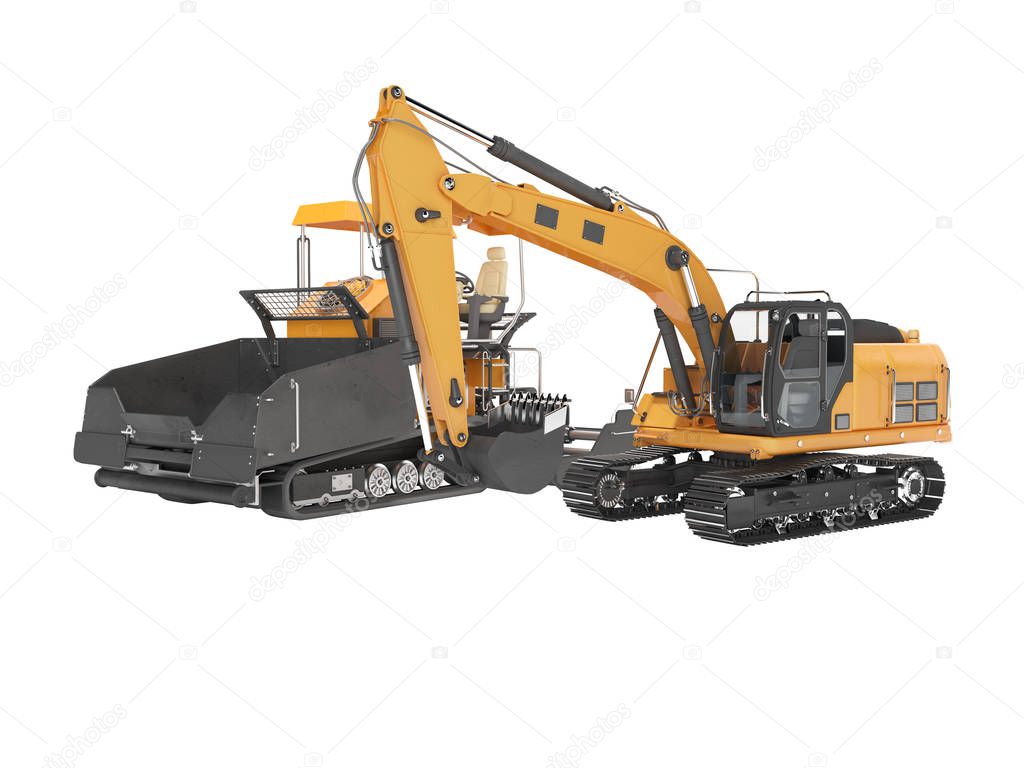 Equipment repair paver crawler and crawler excavator 3D renderin