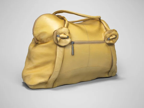 Bolsa de mulheres amarelas com alças curtas 3D renderização em backgro cinza — Fotografia de Stock