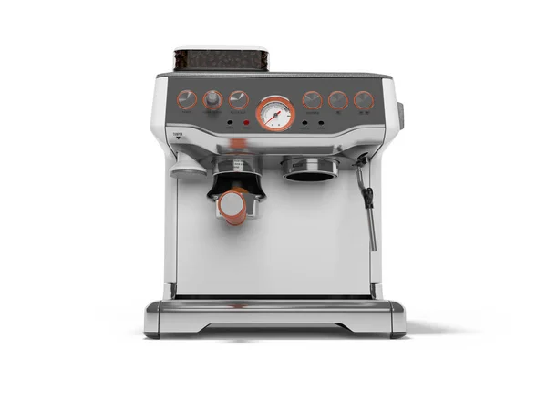 3D візуалізація металевої домашньої кавової машини на білому тлі з — стокове фото