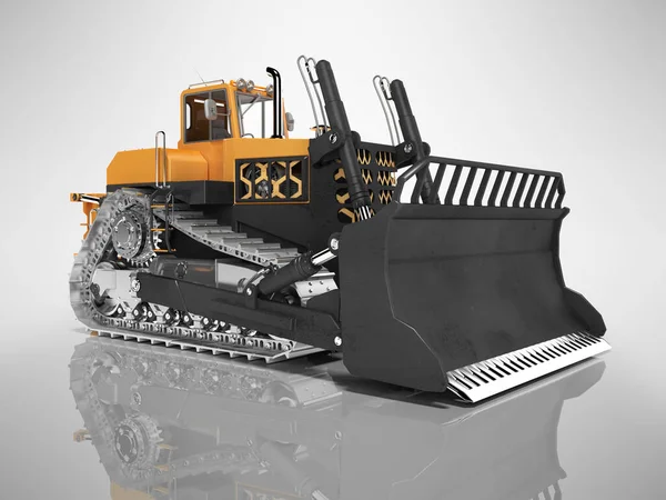 Carrera tecnología bulldozer naranja 3D representación en gris backgrou —  Fotos de Stock