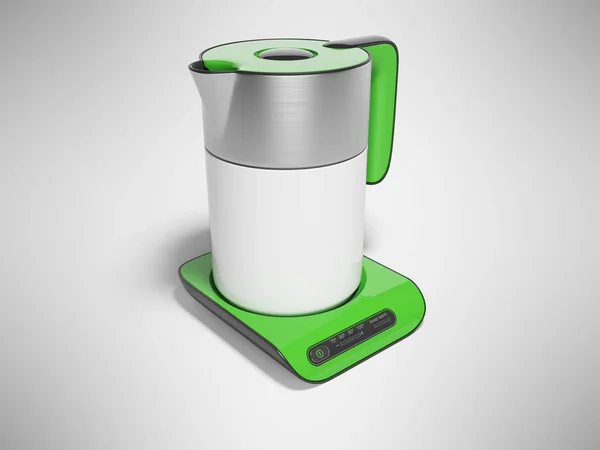 3D rendering electric kettle with green accents on gray backgrou — Stock Photo, Image