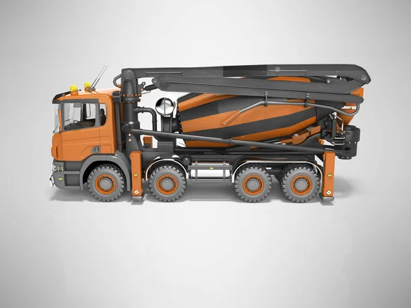 Mezclador naranja para entrega de concreto 3D renderizado sobre fondo gris — Foto de Stock