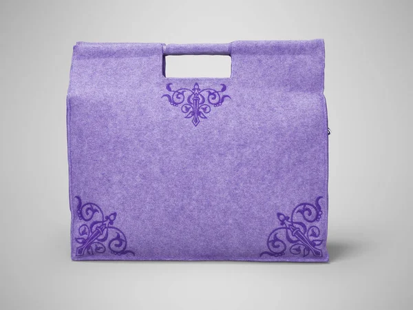Representación 3D bolsa púrpura para ir de compras en la tienda sobre fondo gris —  Fotos de Stock