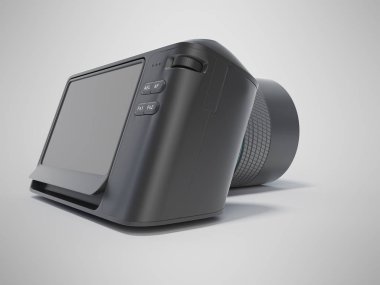 Gri arkaplanlı büyük ekranlı 3d görüntüleme kamerası