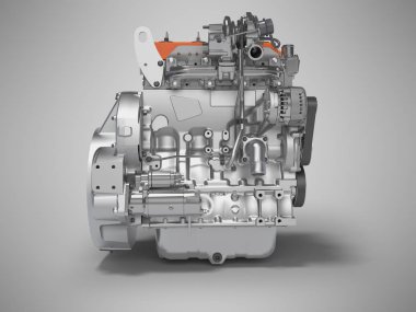 Gri arkaplan üzerinde bırakılan araba için 3d hazırlama motoru sh ile