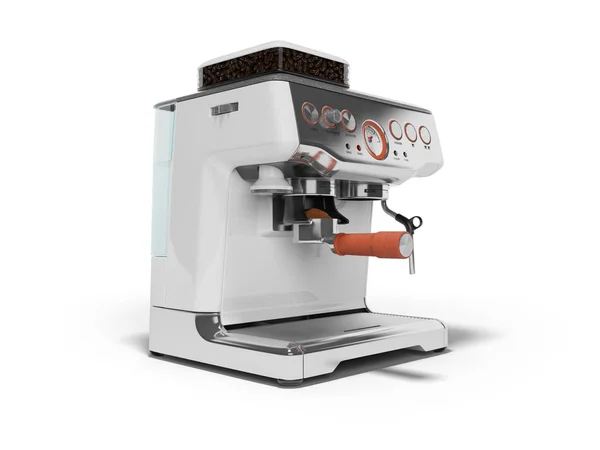 3D візуалізація металевої домашньої кавової машини з баком для води на білому — стокове фото