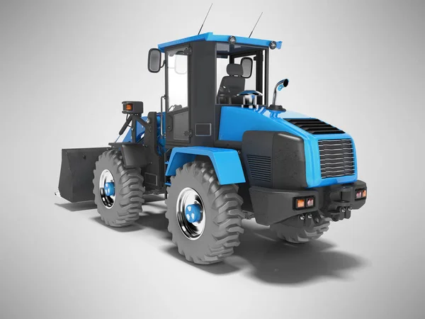 Blue road front loader rear view 3D rendering on gray background — Stock Photo, Image