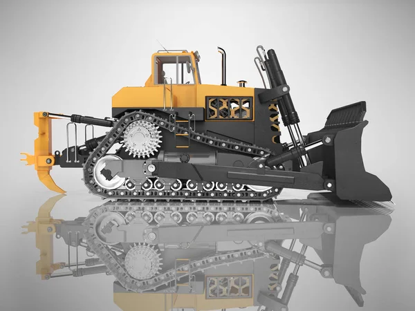 Career technology bulldozer orange side view 3D rendering on gra — Stock Photo, Image