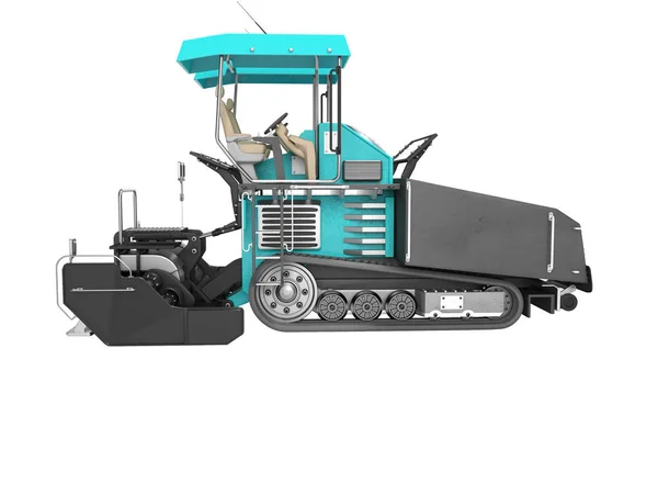 Turquoise asphalt spreader machine side view 3D rendering on WHI — 스톡 사진