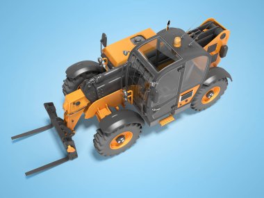 3D rending orange front view teleskopik yükleyici mavi sırt deliğinde