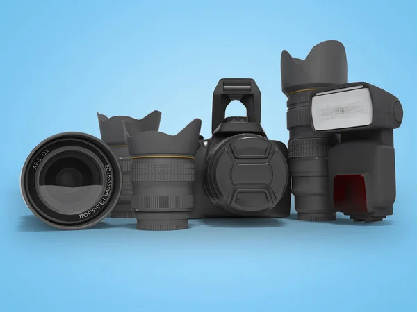 푸른 배경 사진 작가를 위한 3D 렌더링 장비 W — 스톡 사진