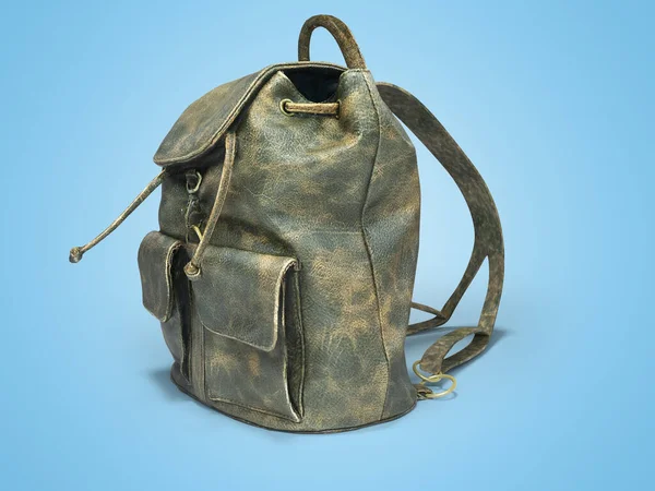 3D renderização escola mochila couro verde com arranhões em azul b — Fotografia de Stock