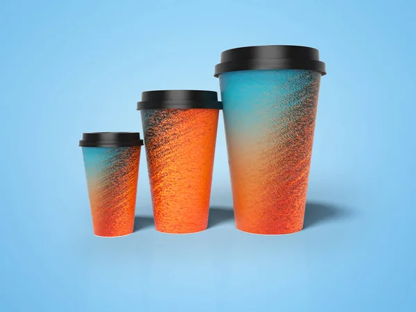 Papierowe kubki do gorących napojów 3d renderowania na niebieskim tle z s — Zdjęcie stockowe