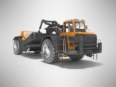 Kara nakliye aracı kazıyıcı gri torba üzerinde 3D görüntüleme izole