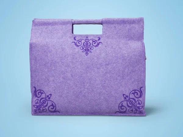 Representación 3D bolsa púrpura para ir de compras en la tienda sobre fondo azul —  Fotos de Stock