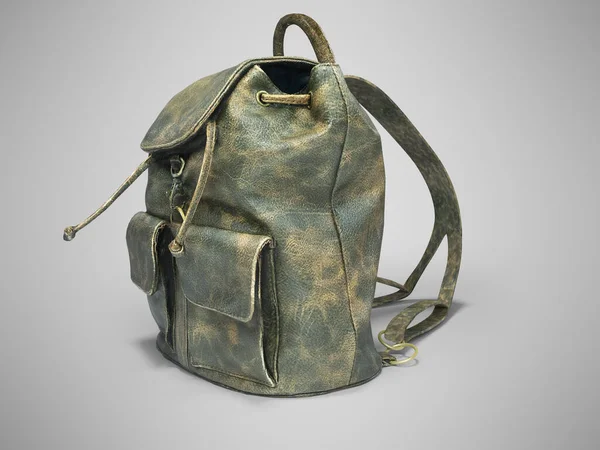 3D-Rendering Schulrucksack Leder grün mit Kratzern auf grauen b — Stockfoto