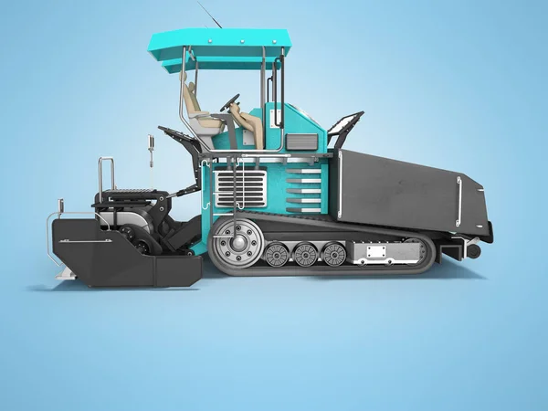 Turkoois asfalt spreider machine zijaanzicht 3d rendering op blu — Stockfoto