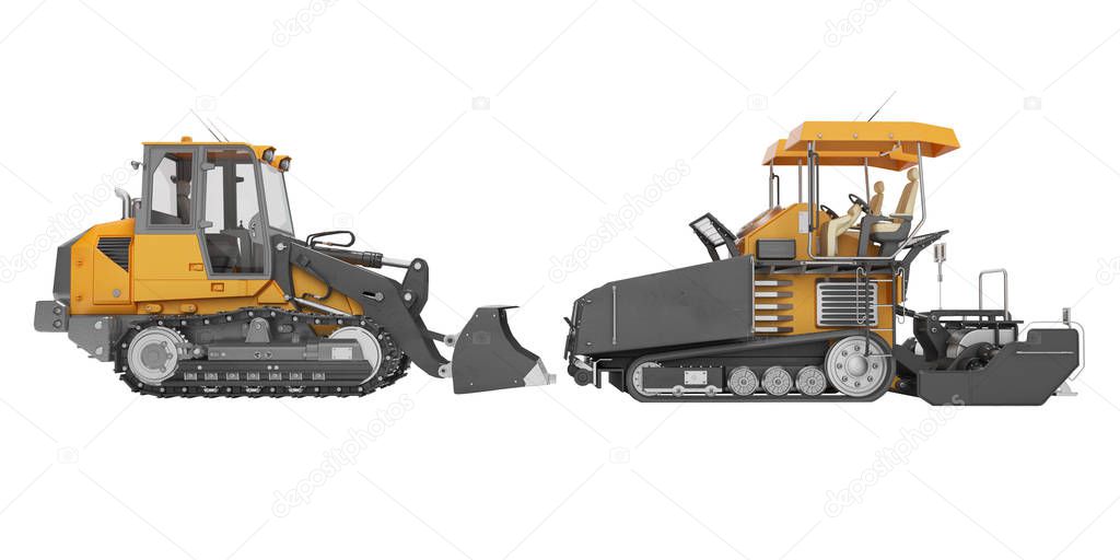 Road construction machinery crawler paver and caterpillar bulldo