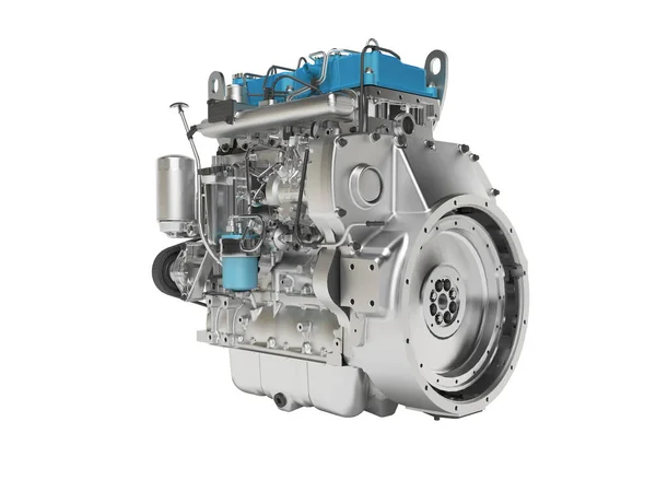 3D απόδοση του μπλε κινητήρα ντίζελ για τη συναρμολόγηση του αυτοκινήτου σε λευκό bac — Φωτογραφία Αρχείου
