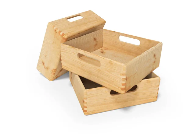 3D vykreslování skupiny dřevěných krabic pro přepravu zboží na — Stock fotografie