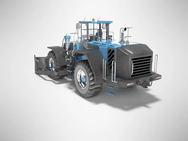 Blå hjul bulldozer för att arbeta med stenar 3D-rendering på gra — Stockfoto