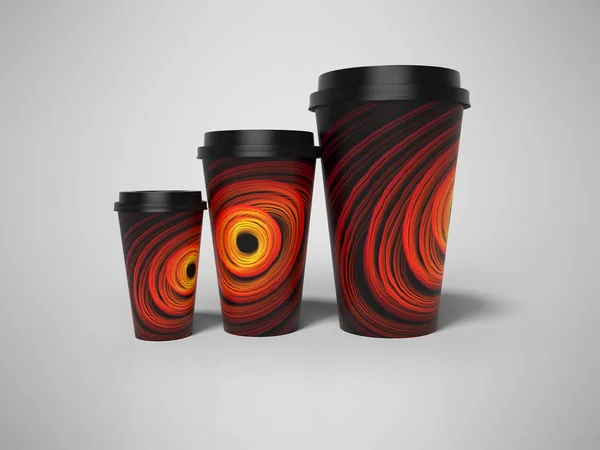 Tasses en papier avec texture noire pour boissons chaudes rendu 3D sur gra — Photo