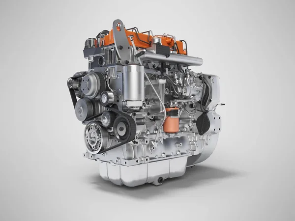 Gri arkaplandaki araba montajı için 3d hazırlama motoru — Stok fotoğraf