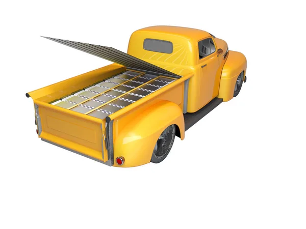 3D vykreslování oranžové elektrické auto a baterie na bílém pozadí — Stock fotografie