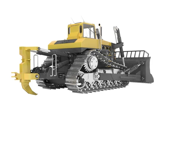 Karriär teknik bulldozer gul bakre vy 3d rendering på whi — Stockfoto