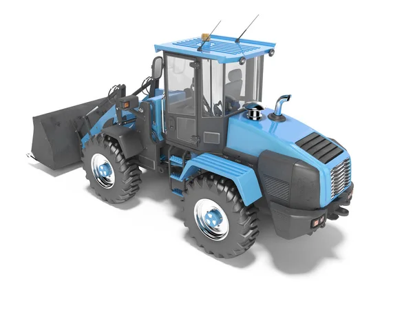 stock image Blue road frontal loader perspective 3D rendering on white backg