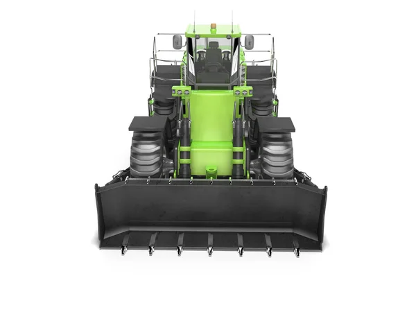 Světle zelené kolo buldozer pro práci s kameny 3D vykreslování — Stock fotografie